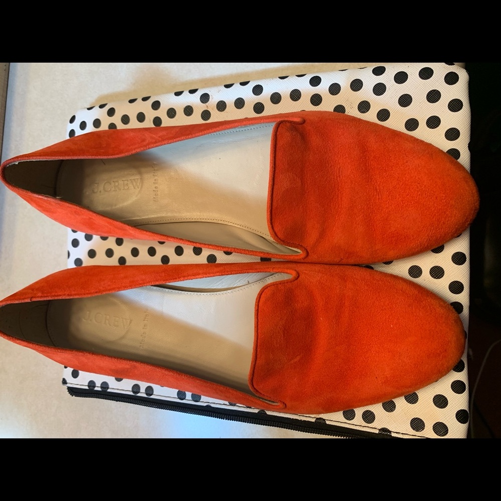 J Crew orange leather loafer/flats size 10.5
